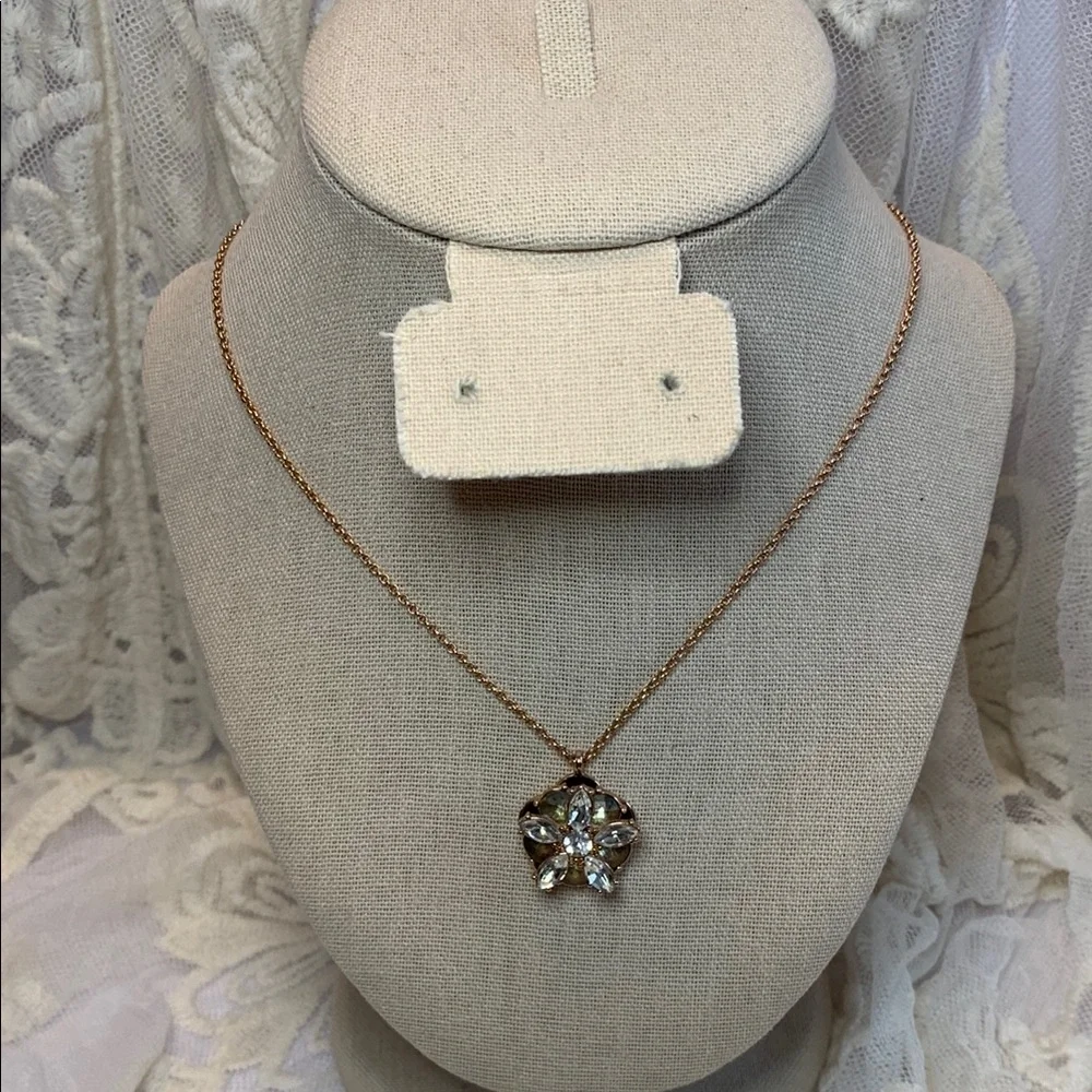 Kate Spade Rose Gold Floral Crystal Pendant Necklace Nwot - Picture 3 of 12